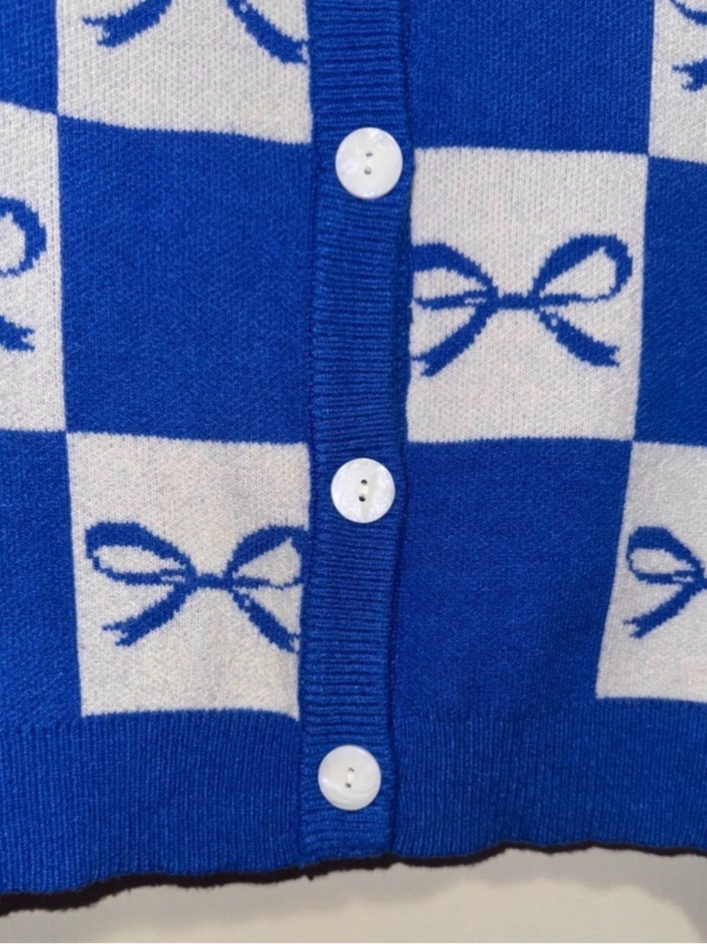 Sincerely Jules Blue and White Bow Cardigan Size M 0044 - Picture 4 of 6